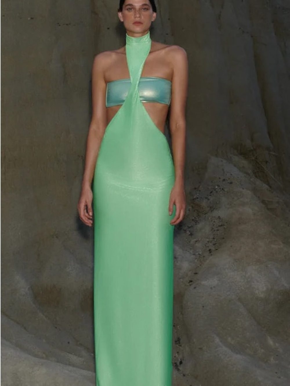 Boabab Aluna Mint Halter Cutout Evening Dress